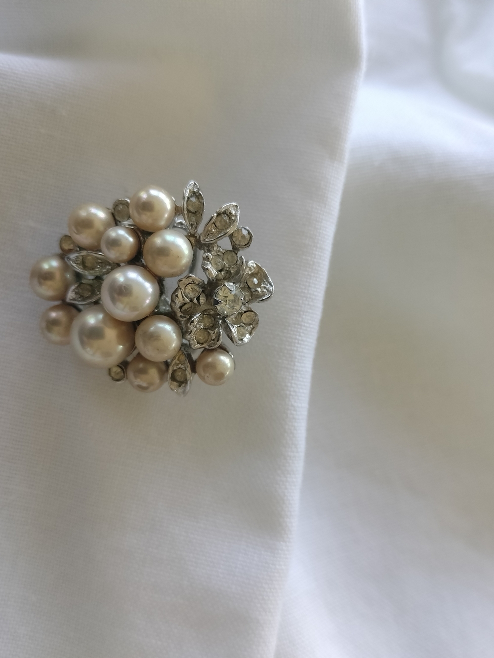 Pearl Grape Crystal Cluster-Clip Vintage -Vendome Marked-Coro Premier Style